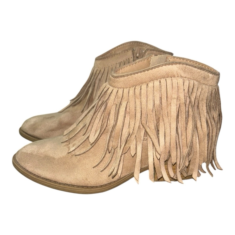Soda Dimple Women's 7 Fringe Ankle Booties Tan Faux Suede Western Boho Cowgirl